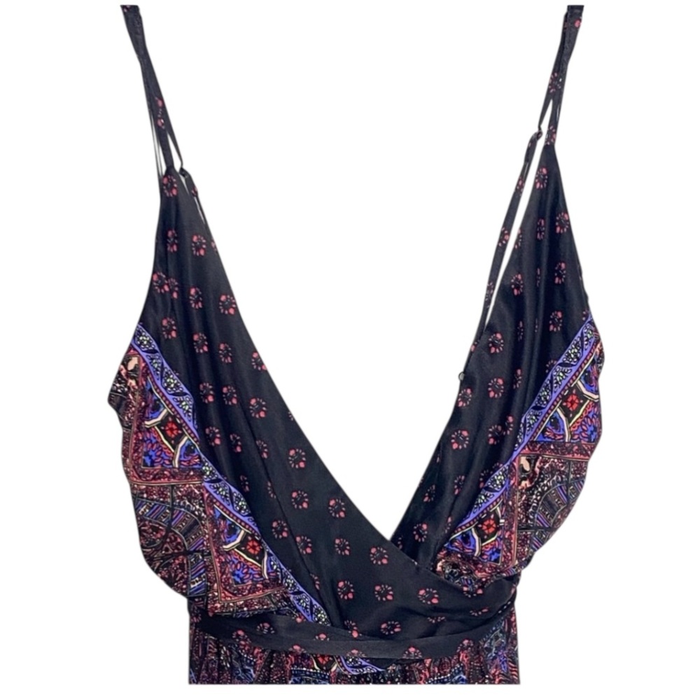 Free People Cabbage Rose Black Multi Print Jumpsuit Boho Style Size 2 - Picture 8 of 13